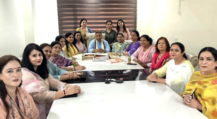 BJP president, Sat Sharma addressing a meeting of party’s women wing at Jammu on Saturday.