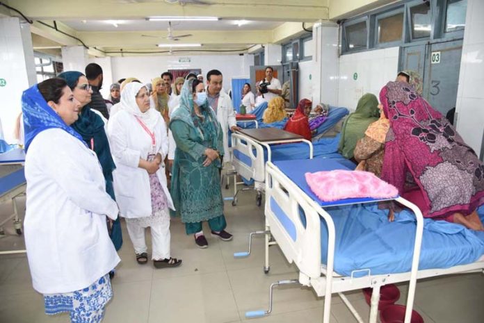 Minister Sakeena Itoo visiting Lal Ded Hospital in Srinagar on Wednesday.