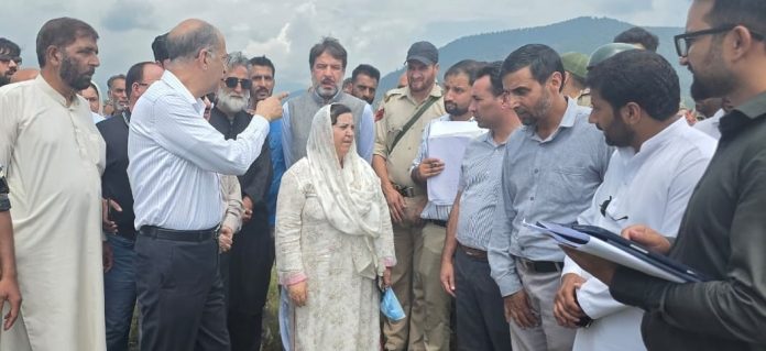 Minister Sakeena Itoo inspecting construction site of GMC Handwara on Thursday.