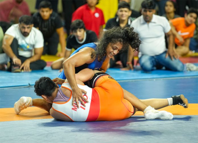 Wrestler Vaishnavi Patil in action against her rival.
