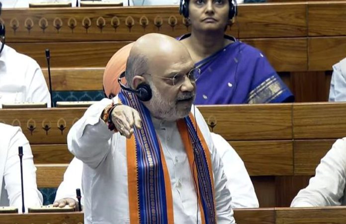 Union Home Minister Amit Shah speaking in Lok Sabha after introduction of three bills on Wednesday.