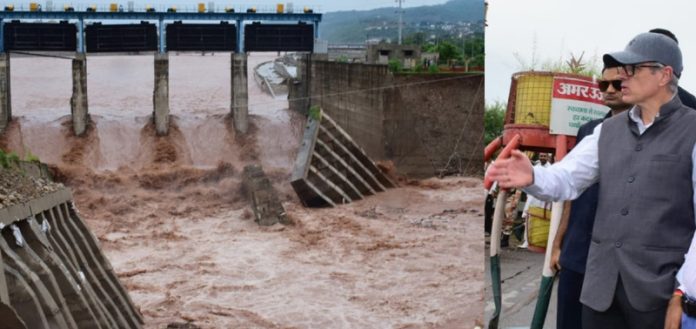 CM Omar Abdullah inspecting damage caused by floods in Jammu on Wednesday.