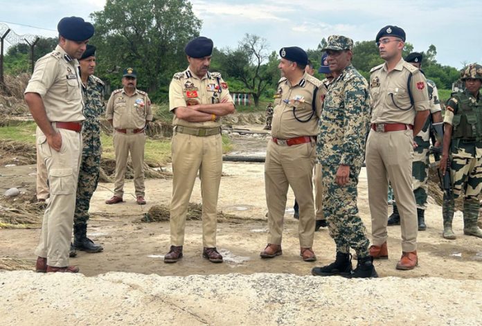 DGP Nalin Prabhat during visit to a border area on Saturday.
