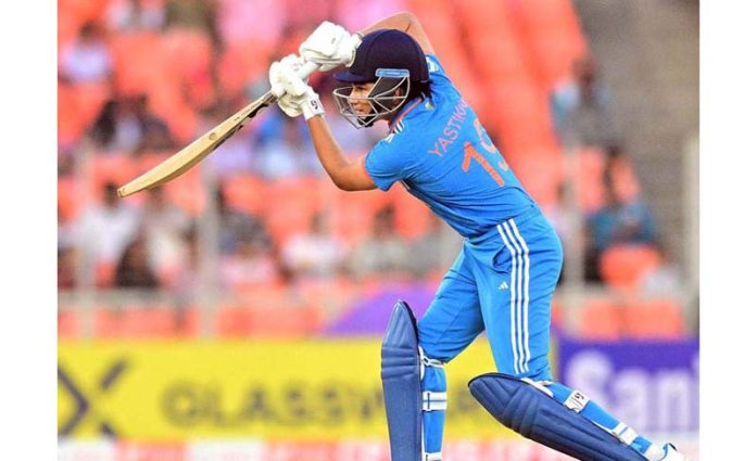 Yastika Bhatia playing cover drive during her innings of 59 runs against Australia A on Wednesday. Yastika Bhatia playing cover drive during her innings of 59 runs against Australia A on Wednesday.