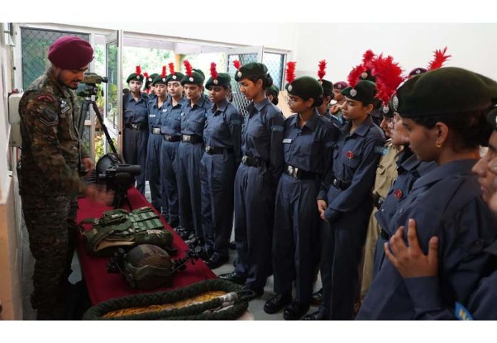 The NCCCadets witnessing equipments during their visit at IAF station in Udhampur.