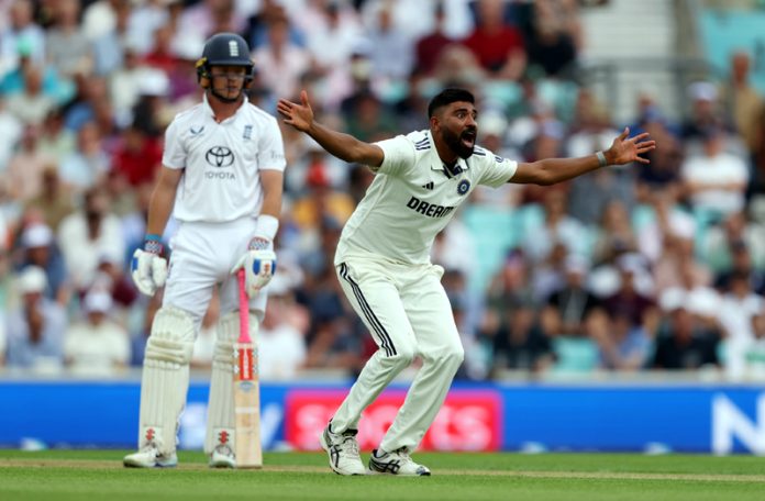 Mohammed Siraj appealing for a wicket during a test match against England on Friday.