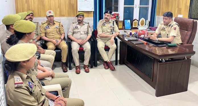 SSP Doda, Sandeep Mehta chairing a meeting on Tuesday. SSP Doda, Sandeep Mehta chairing a meeting on Tuesday.