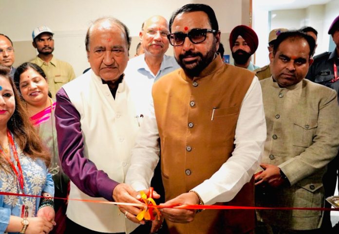 Union Minister Prataprao Jadhav inaugurating a large-scale blood donation camp at AIIMS Jammu.