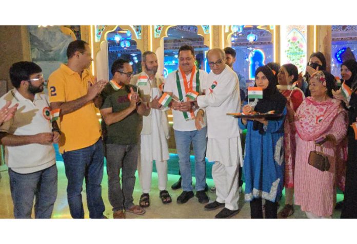 Kiran Wattal, vice president, Gymnastic Federation of India being conferred with Mahatma Gandhi Rashtriya Seva Medal at Jammu on Monday.