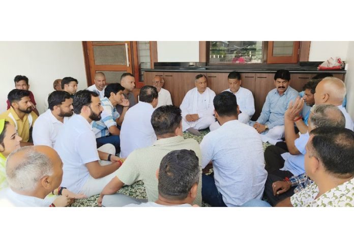 BJP president, Sat Sharma during visit to cloud burst hit victims in Marh constituency on Friday.