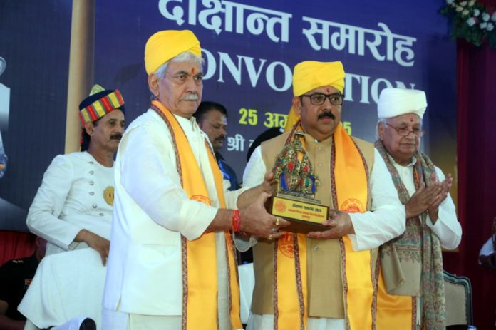 Lieutenant Governor Manoj Sinha during the convocation of Babasaheb Bhimrao Ambedkar Bihar University, Muzaffarpur, Bihar on Monday. Lieutenant Governor Manoj Sinha during the convocation of Babasaheb Bhimrao Ambedkar Bihar University, Muzaffarpur, Bihar on Monday.