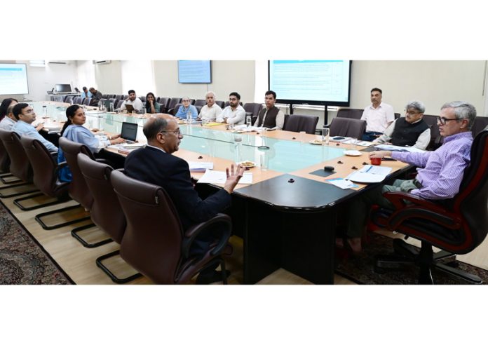 Chief Minister Omar Abdullah chairing a meeting on Monday. Chief Minister Omar Abdullah chairing a meeting on Monday.