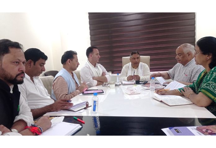 BJP leaders at a party meeting at Jammu on Monday.