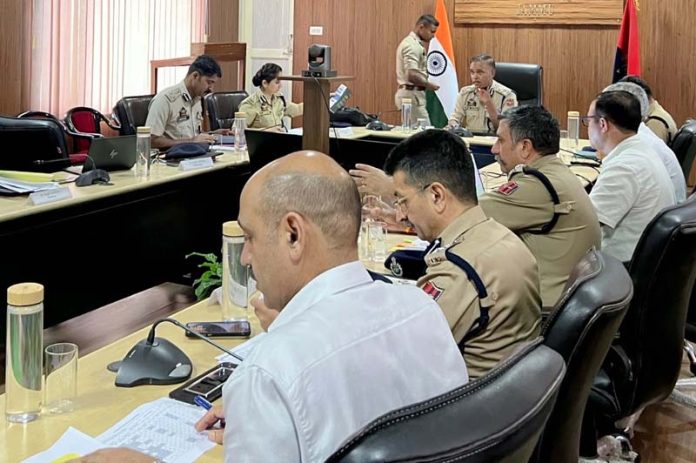IGP Jammu Zone, BS Tuti chairing a meeting of police officers in Jammu district on Friday. IGP Jammu Zone, BS Tuti chairing a meeting of police officers in Jammu district on Friday.