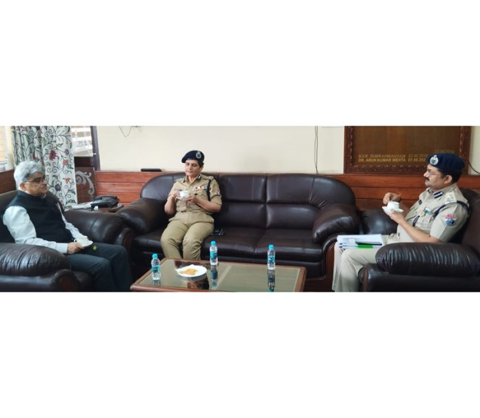 DG, Railway Protection Force Sonali Mishra meeting with CS Atal Dulloo on Wednesday.