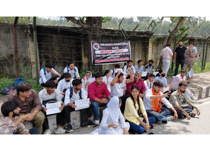 Pahari students protesting against delay in disbursement of scholarship.