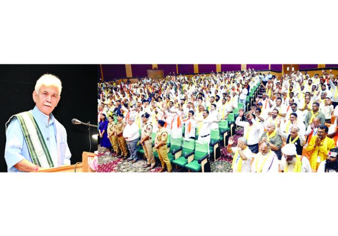 LG speaking during a felicitation function at Katra on Wednesday.