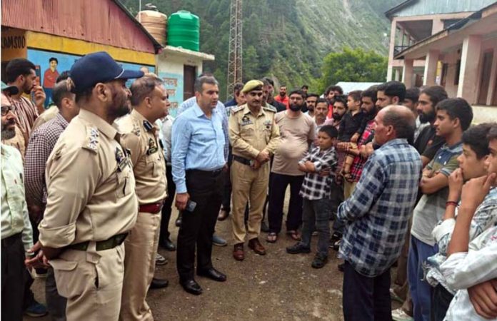 DC Ramban along with SSP taking stock of the situation in Sarbagni area of Ramsoo on Sunday.