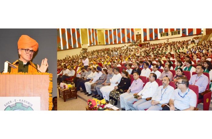 CM Omar Abdullah speaking during convocation of SKUAST Jammu on Monday.