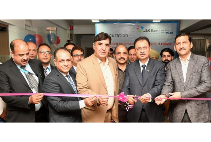 MD & CEO J&K Bank Amitava Chatterjee inaugurating CPC at Zero Bridge, Srinagar on Monday.
