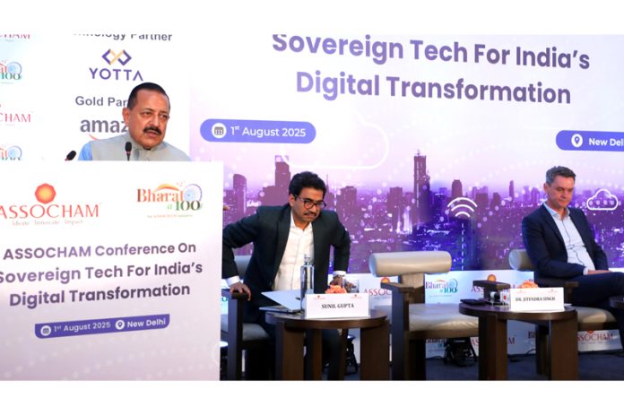 Union Minister Dr Jitendra Singh addressing the ASSOCHAM Conference on “Sovereign Tech for India's Digital Transformation”, at New Delhi on Friday. Union Minister Dr Jitendra Singh addressing the ASSOCHAM Conference on “Sovereign Tech for India's Digital Transformation”, at New Delhi on Friday.
