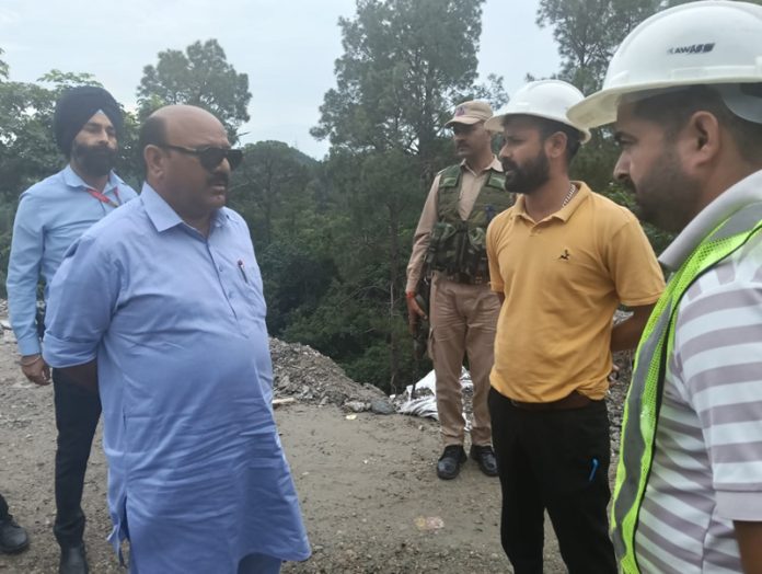 DyCM Surinder Choudhary inspecting works after flood at Rajouri on Saturday. DyCM Surinder Choudhary inspecting works after flood at Rajouri on Saturday.