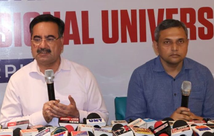 Gurvinder Singh Bahra, Chancellor of RBPU addressing a press conference in Jammu. Gurvinder Singh Bahra, Chancellor of RBPU addressing a press conference in Jammu.