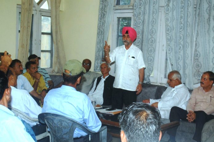 JKSAC president Gurdev Singh addressing meeting of committees office bearers in Jammu. JKSAC president Gurdev Singh addressing meeting of committees office bearers in Jammu.