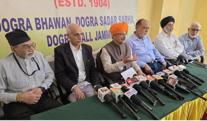 G S Charak addressing media persons after central working committee meeting on Thursday. -Excelsior/Rakesh