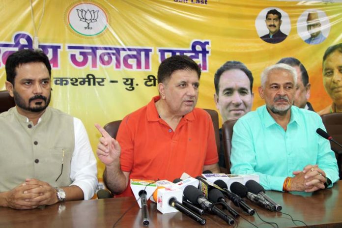 BJP leaders at a press conference at Jammu on Friday. Excelsior/Rakesh BJP leaders at a press conference at Jammu on Friday. Excelsior/Rakesh