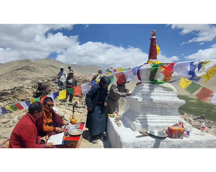 Locals assembled at a Stupa in Eastern Ladakh.