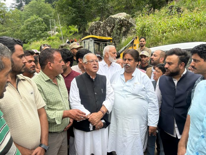 JKPCC Chief Tariq Hameed Karra and other Congress leaders interacting with locals at Chashoti in Kishtwar on Sunday.