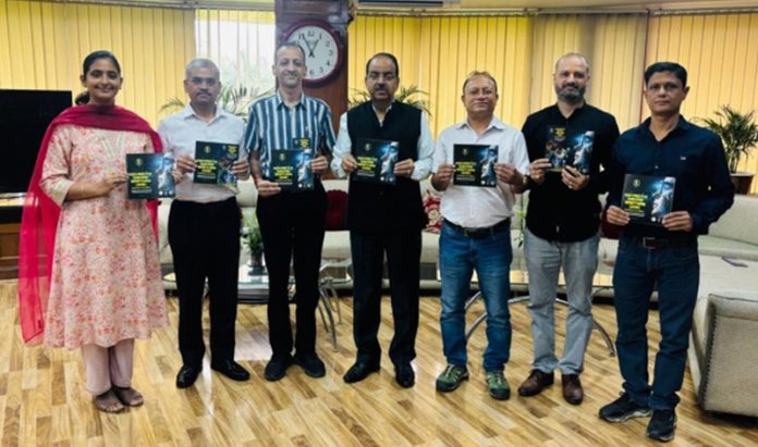 Vice-Chancellor of SKUAST-Jammu and others releasing brochure of Vidyarthi Vigyan Manthan on Tuesday.