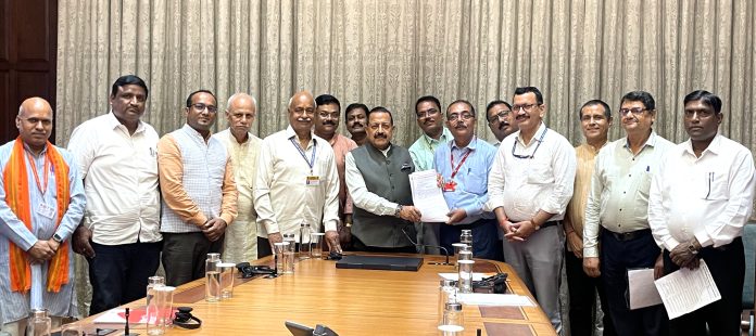A delegation of the “Government Employees National Confederation” (GENC) calling on Union Minister Dr Jitendra Singh at Parliament House New Delhi.