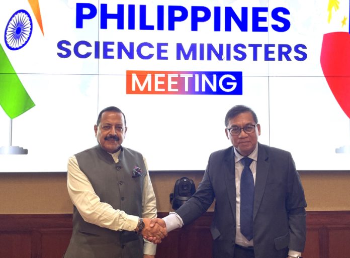 Philippines Science Minister, Dr Renato U Solidum Jr meeting with Union Minister Dr Jitendra Singh, at Parliament House New Delhi on Monday.