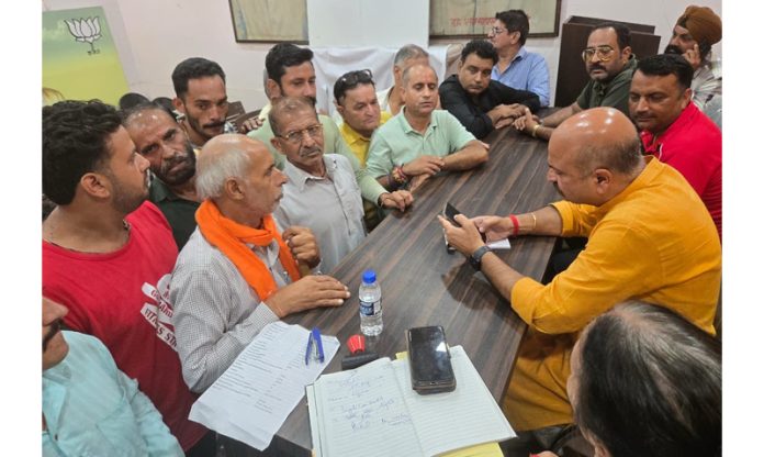 MLA Jammu East listening people's grievances at party office Kacchi Chhawni on Thursday.