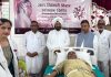 A volunteer donating blood at a camp organised by Sant Nirankari Mission in Kathua on Sunday.