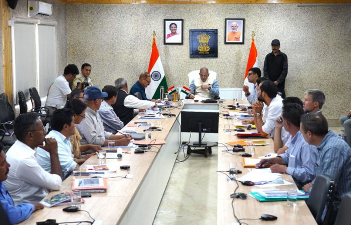 Lt Governor of Ladakh Kavinder Gupta chairing a meeting on Wednesday. Lt Governor of Ladakh Kavinder Gupta chairing a meeting on Wednesday.