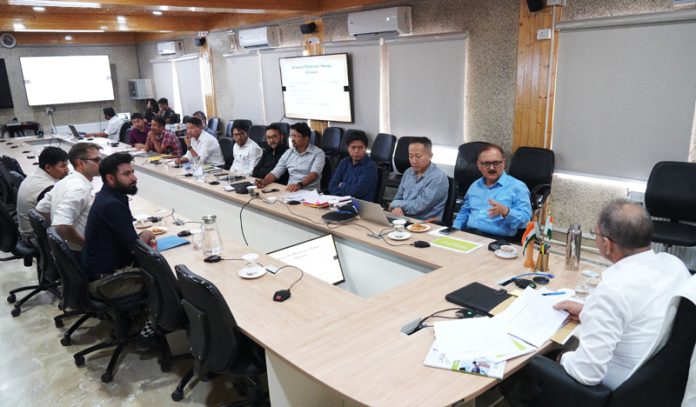 LG Ladakh Kavinder Gupta chairing a meeting in Leh on Thursday.