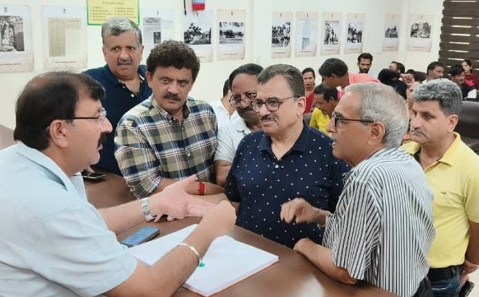 MLA Jammu West, Arvind Gupta listening public grievances at party headquarters Jammu on Thursday. MLA Jammu West, Arvind Gupta listening public grievances at party headquarters Jammu on Thursday.