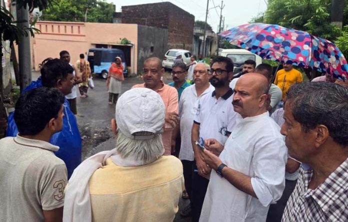 MLA Yudhvir Sethi during visit to rain-affected areas in his Jammu East Constituency.