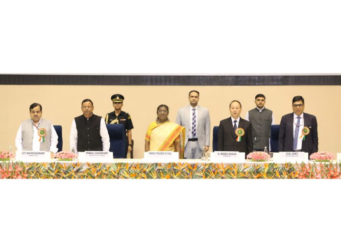 President Droupadi Murmu and other dignitaries during the presentation of SCOPE Awards in New Delhi on Saturday.