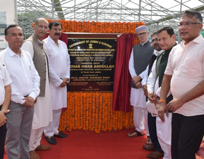 CM laying foundation stone of a project in Jammu on Monday.