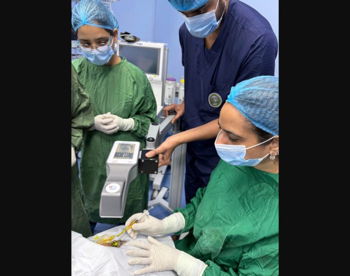 Doctors performing an advanced eye procedure at AIIMS Jammu.