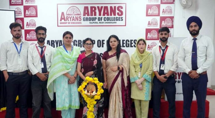Manjula Sularia posing along with the students during function organized at Aryans College on Wednesday. Manjula Sularia posing along with the students during function organized at Aryans College on Wednesday.