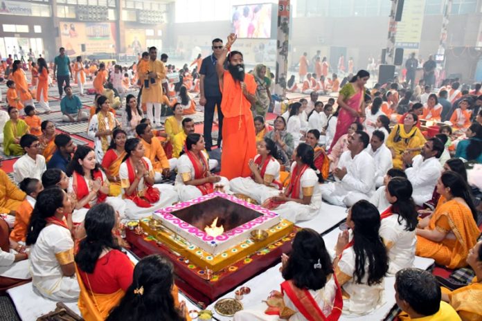 Swami Ramdev addressing a gathering in Haridwar during the celebrations of Raksha Bandhan on Saturday. Swami Ramdev addressing a gathering in Haridwar during the celebrations of Raksha Bandhan on Saturday.