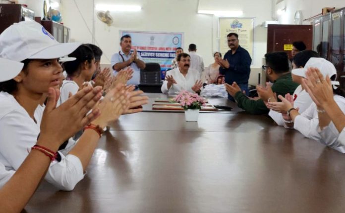 MLA Arvind Gupta interacts with students at Government Girls Higher Secondary School, Rehari.