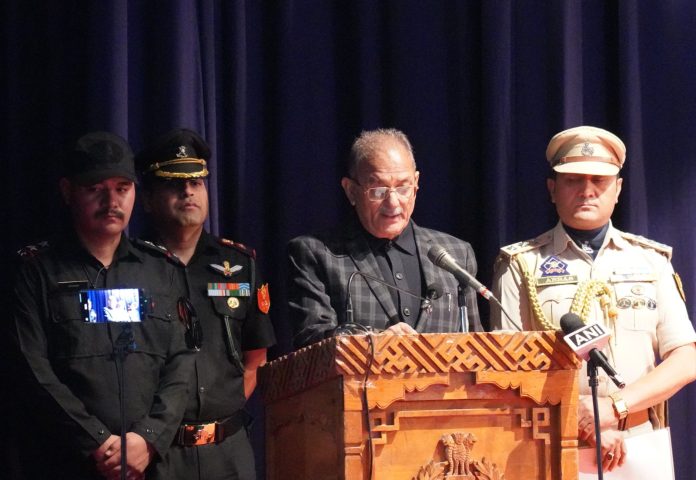 Hon'ble LG Kavinder address the audience during Exhibition on 3 New Criminals Laws in Ladakh