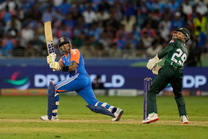 Suryakumar Yadav in action during his unbeaten 47 runs against Pakistan.