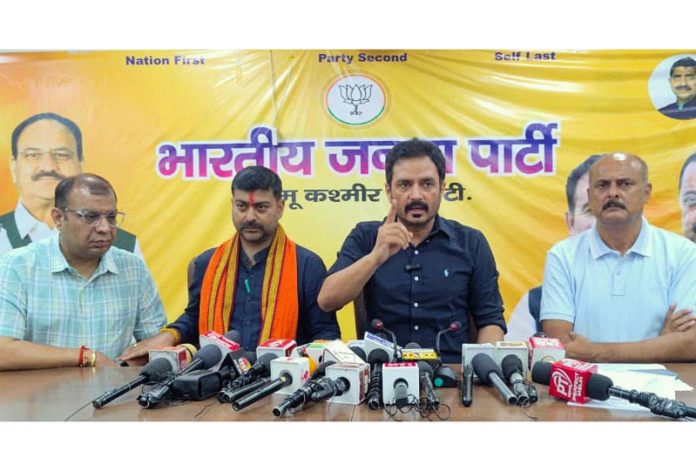 BJP leaders at a press conference at Jammu on Saturday.